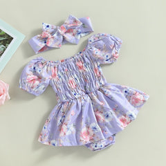 Body Infantil Feminino Roxo Florzinhas + Tiara