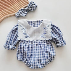 Body Infantil Feminino Xadrez Bordado + Faixa