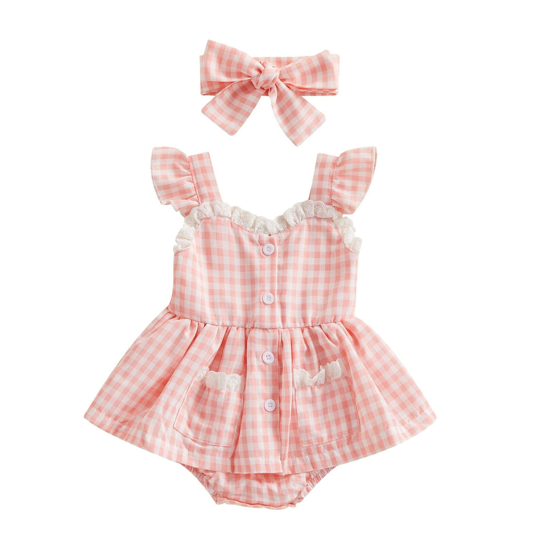 Body Infantil Feminino Xadrez + Laçinho