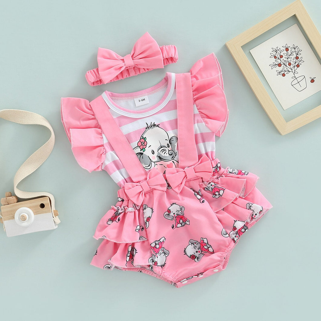 Body Romper Infantil Feminino Verão Elefantinhos