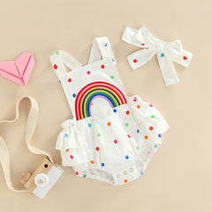 Body Romper Infantil Feminino Verão Poá Arco-Íris + Faixa