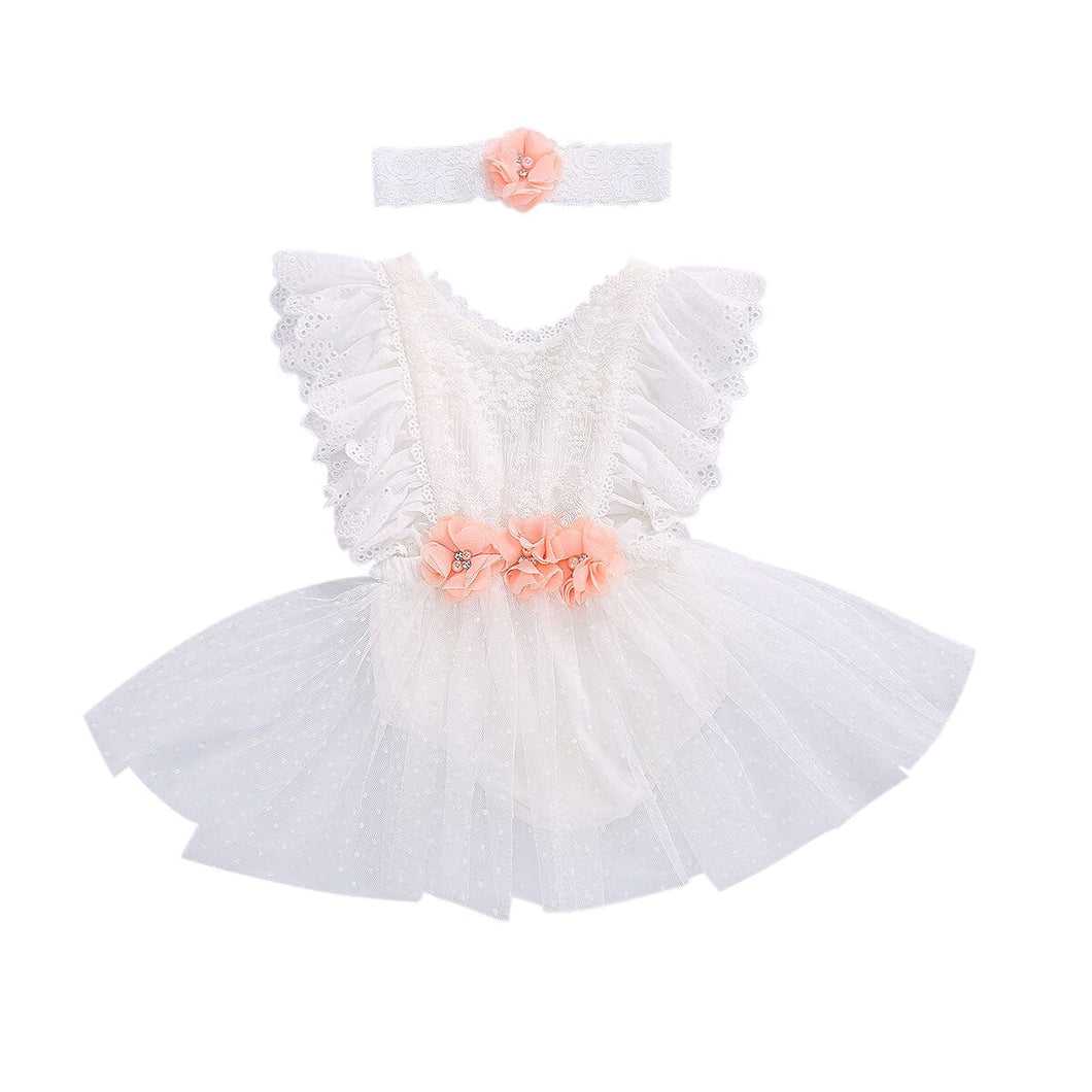 Body Vestido Infantil Tule e Renda + Faixa