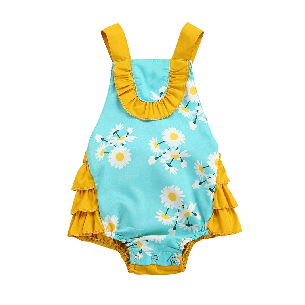 Body Infantil Feminino Azul Margaridas