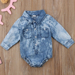 Body Infantil Feminino Verão Camisa Manga Longa Jeans