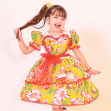 Carregar imagem no visualizador da galeria, Vestido Quadrilha Amarelo Caipira Junino Florido Infantil Criança Luxo
