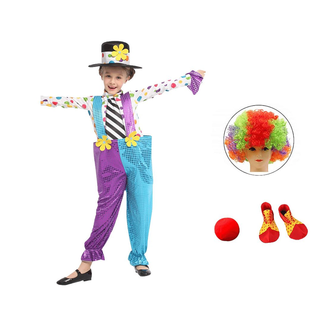 Fantasia Palhaço Macacão Colorido Infantil Menino + Acessórios