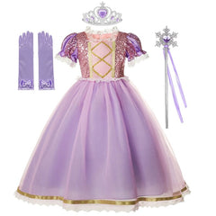 Vestido Fantasia Rapunzel Premium + Luva + Coroa + Varinha