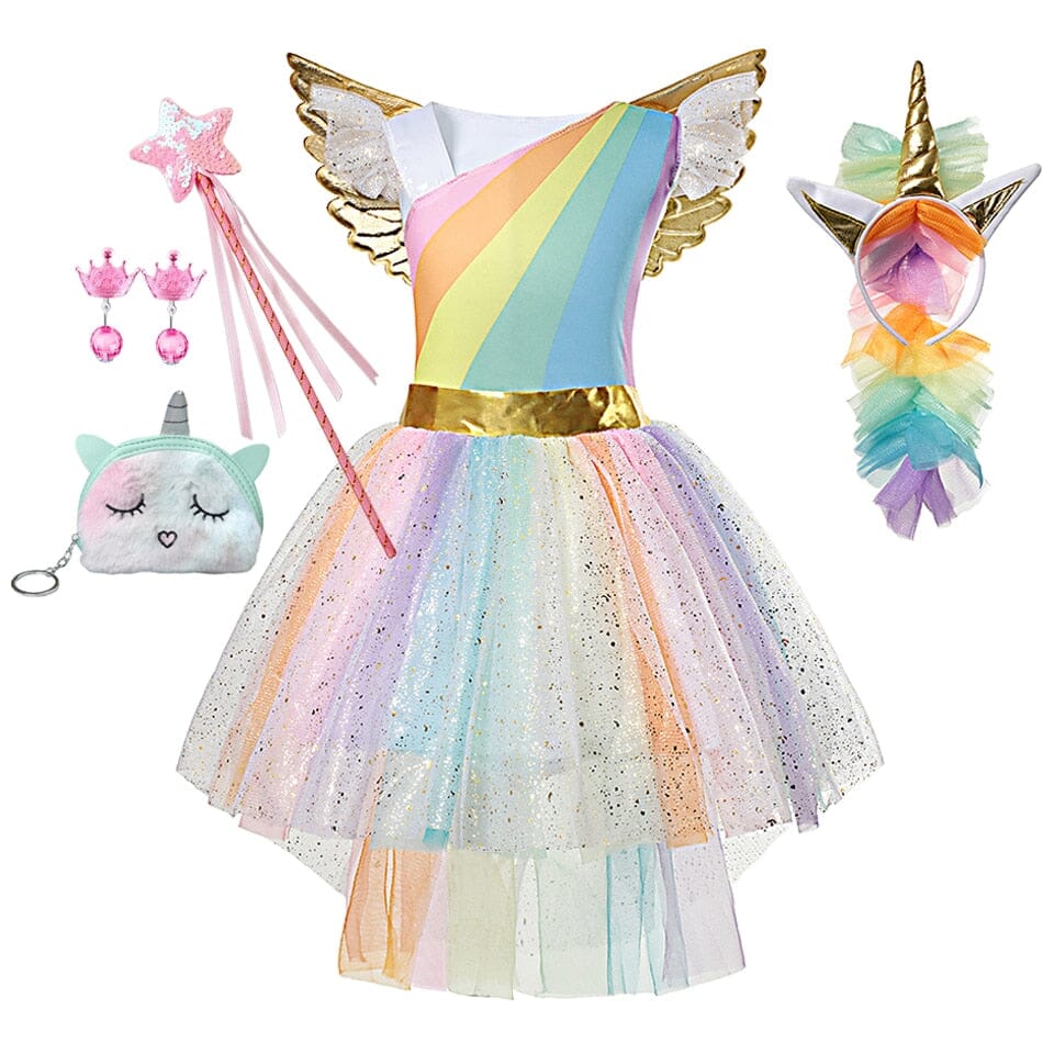 Rainbow Unicorn Costume Dress with Accessories