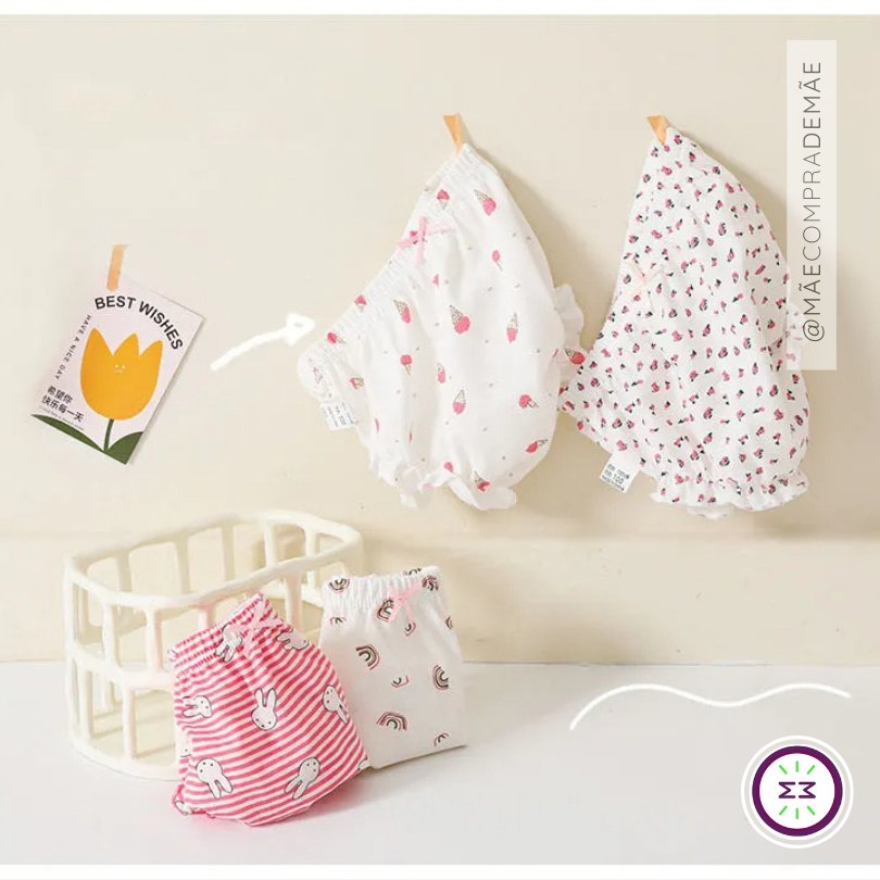 Set of 4 Diaper Covers for Girls' Panties, 100% Cotton