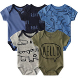 5-Piece Short-Sleeved Cotton Baby Boy Onesie Set (0-12 Months) KIT 1