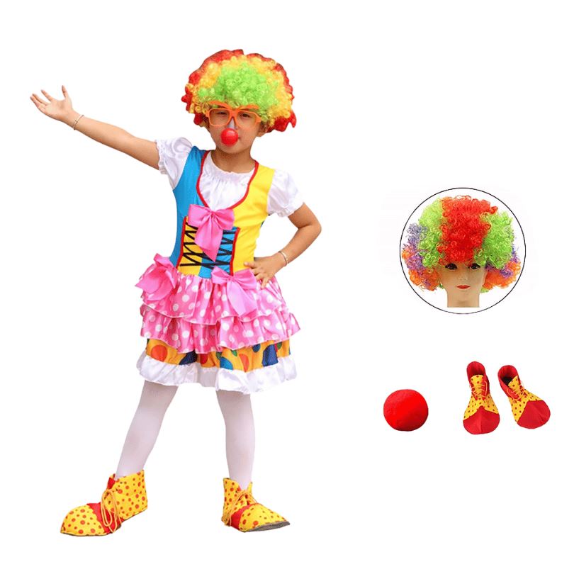 Kids Clown Costume Dress for Girls + Accessories