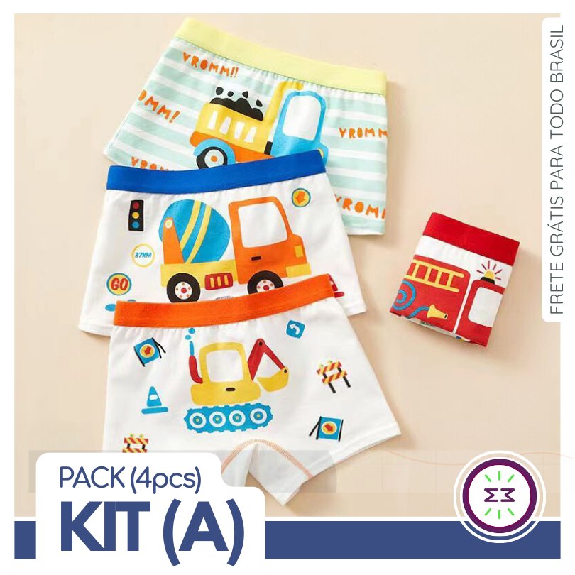 Kit com 4 Cuecas Infantis - Tam 2 a 11 Anos