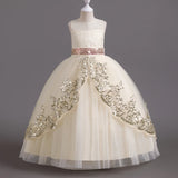 Kids Party Dress, Champagne Color, Sequins, Tulle, Pink Waistband