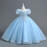 Luxury Kids Party Dress with Sequins and Flowers, perfect for First Communion, Bridesmaid, Parties, Weddings, and Birthdays.