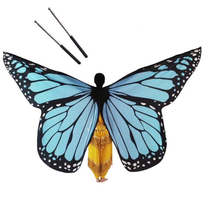 Butterfly Wings Set, Cyan Color + Wand, for dancing
