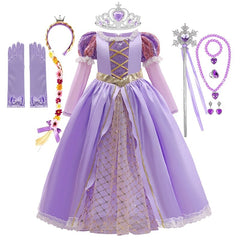 Vestido Fantasia Rapunzel Premium Manga Longo + Acessórios