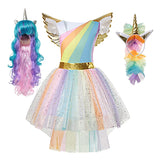 Rainbow Unicorn Costume Dress with Wig