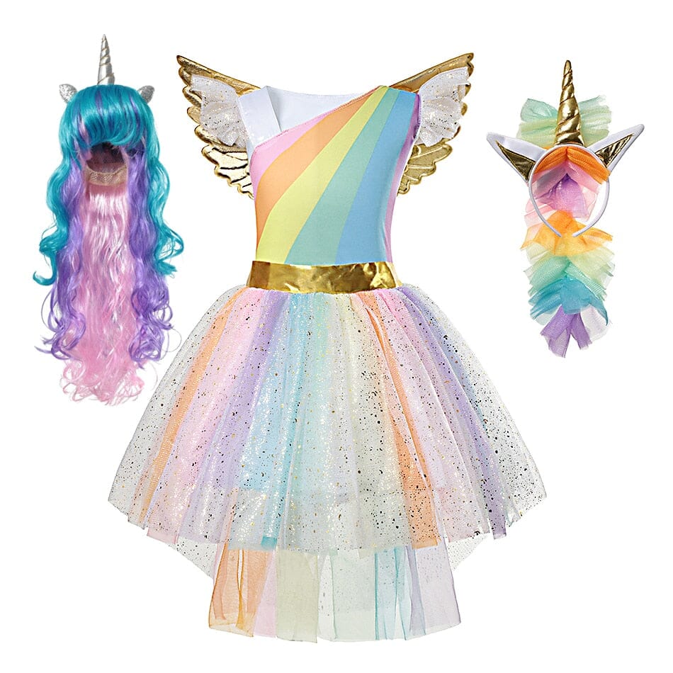 Rainbow Unicorn Costume Dress with Wig