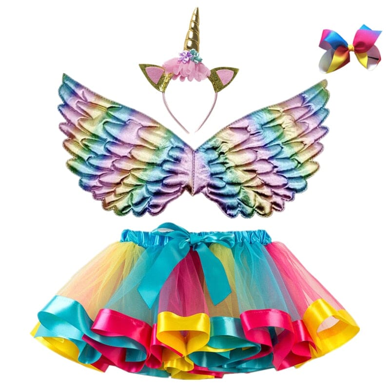 Cyan and Pink Unicorn Costume Skirt with Tiara and Wings