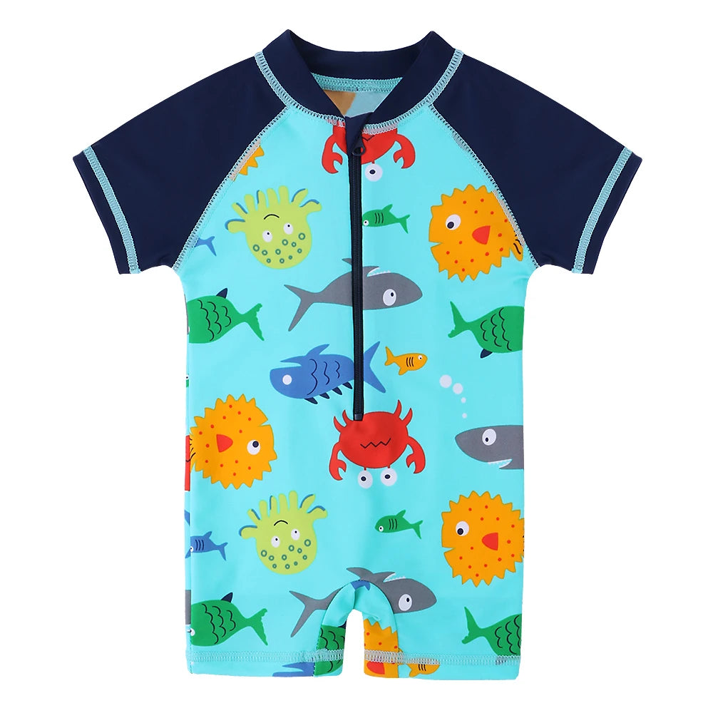 Larger Kids Swimsuit for Boys 1 Months to 4 Years Old, Under the Sea Theme with UPF 50+ Protection, UV Beachwear
