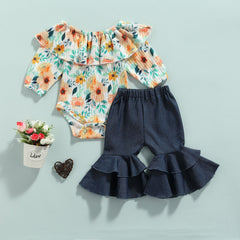 Conjunto Infantil Feminino Body Floral Calça Flair