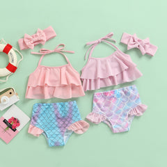 Conjunto Infantil Biquíni Sereia + Lacinho