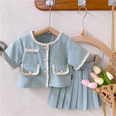 Conjunto Infantil Feminino Azul Saia Plissada