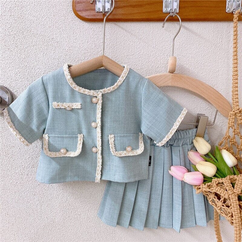 Conjunto Infantil Feminino Azul Saia Plissada