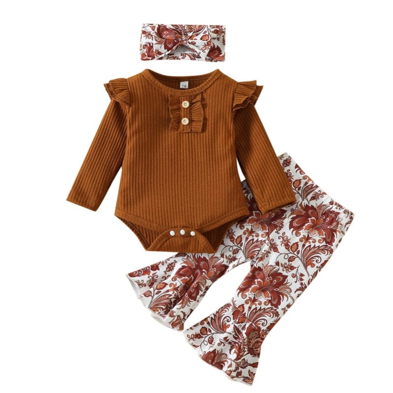 Conjunto Infantil Feminino Calça Flores + Faixa