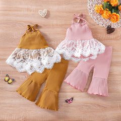 Conjunto Infantil Feminino Canelado e Renda