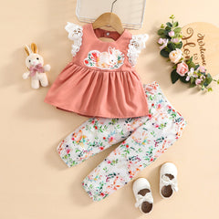 Conjunto Infantil Feminino Floral e Coelhinho