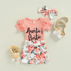 Conjunto Infantil Feminino Floral  + Laço