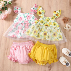 Conjunto Infantil Feminino Flores e Tule