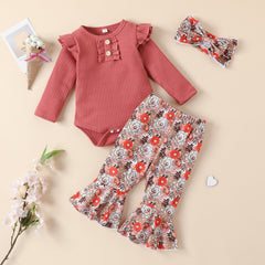 Conjunto Infantil Feminino Flores + Faixa