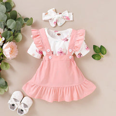 Conjunto  Infantil Feminino Verão Rosa e Floral