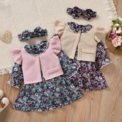 Conjunto Infantil Vestido Floral  + Bolero + Lacinho