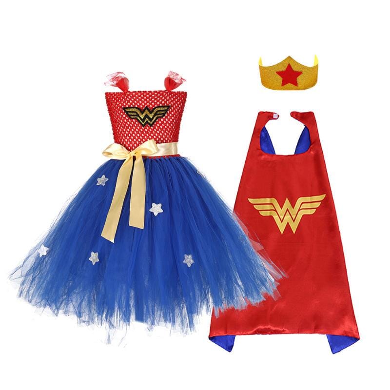 Wonder Woman Costume Dress with Cape – Kids