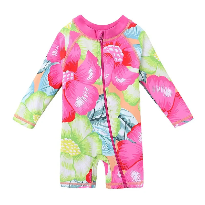 Larger Kids Sunscreen for Girls from Newborn to 6 Years Old, Floral Navy Blue with UV Protection