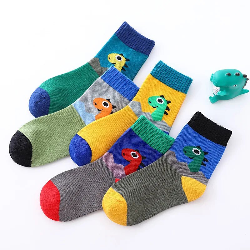 5-Pack 🧦 Kids Dinosaur Socks 100% Cotton