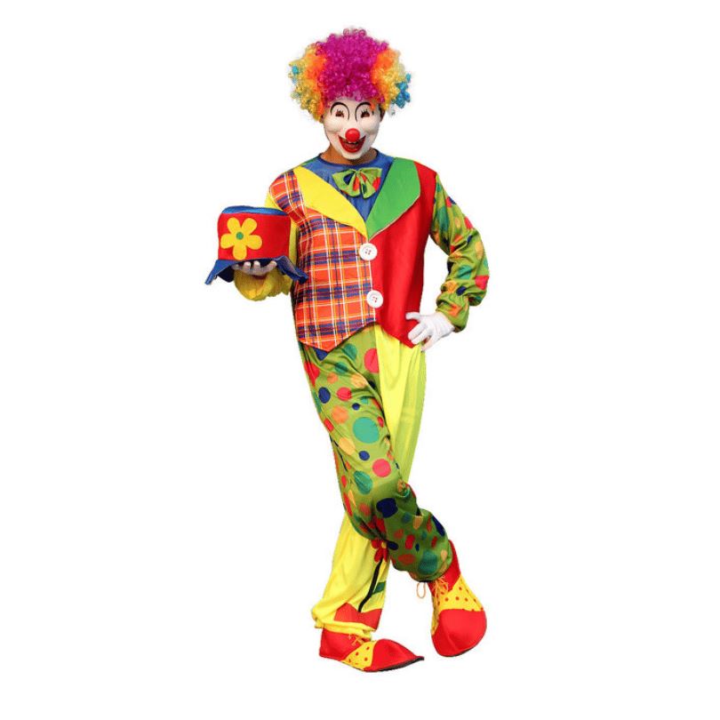 Adult Clown Cosplay Costume, Red Plaid with Polka Dots on Pants
