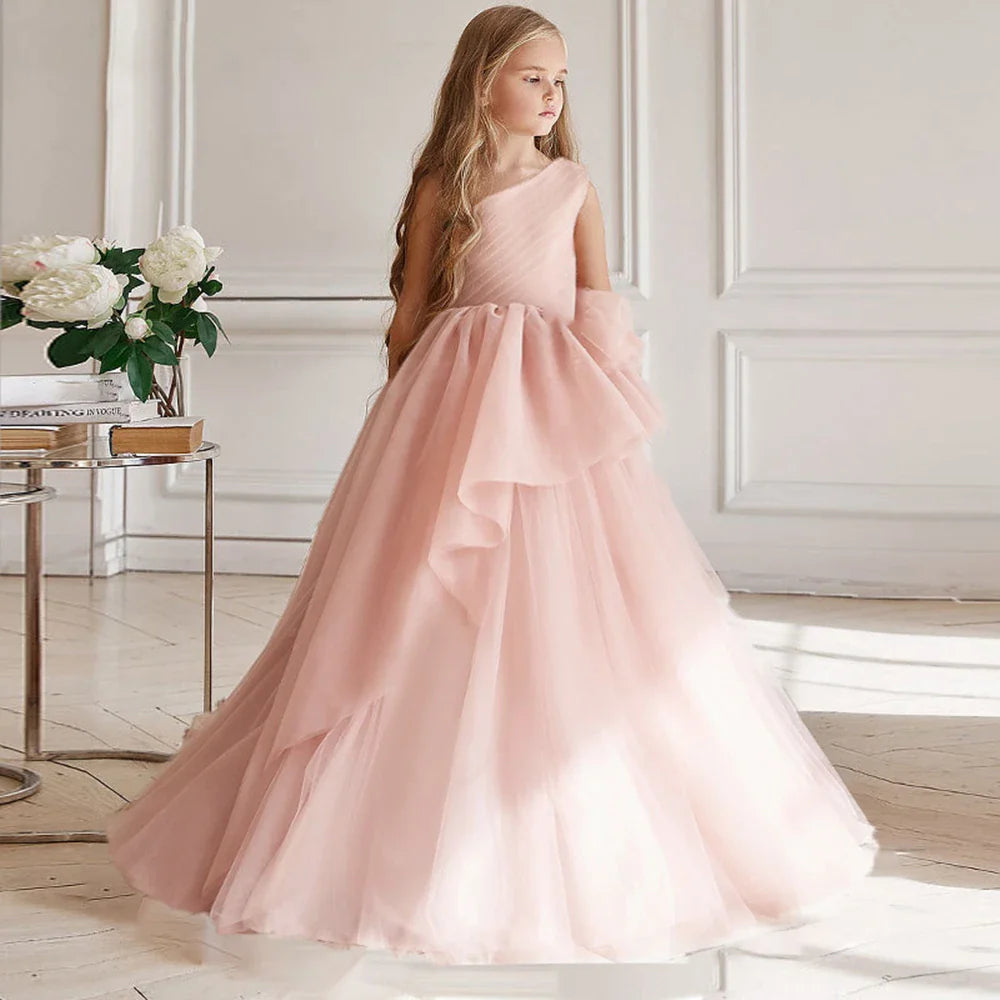 Long Lace Party Dress for Girls, Rose