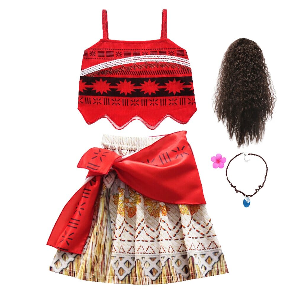 Moana Princess Costume with Wig and Necklace 