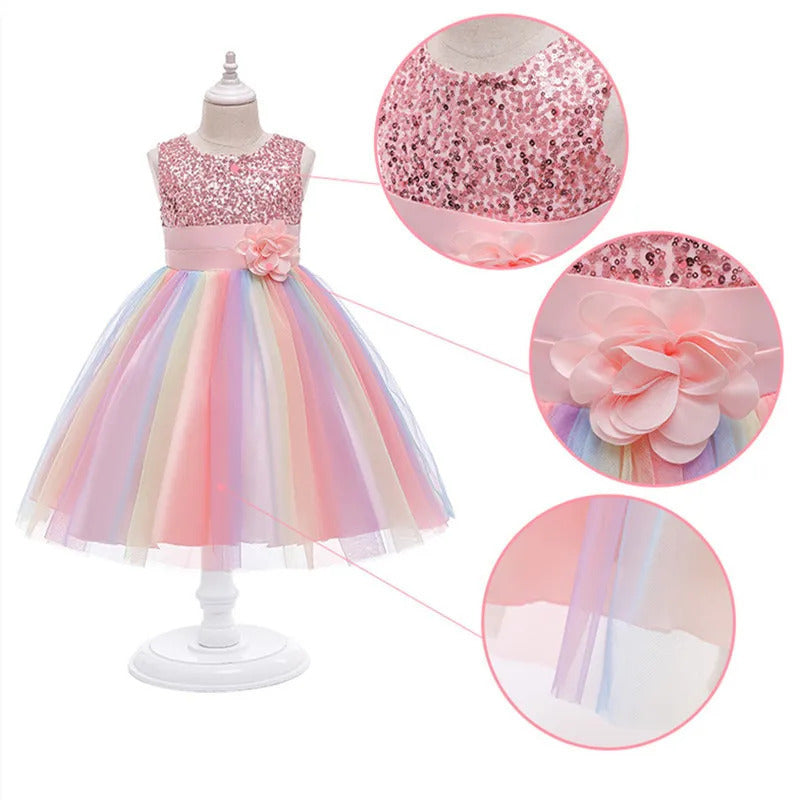 Sequined Short-Sleeve Dress for Girls