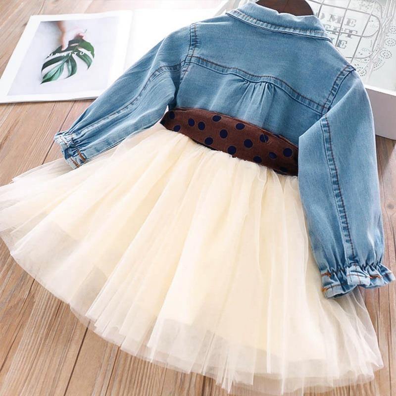 Denim tulle dress with bow.