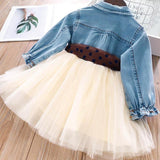 Denim tulle dress with bow.
