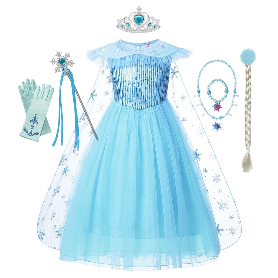 Vestido Fantasia Elsa Estrela de Gelo Frozen + Acessórios