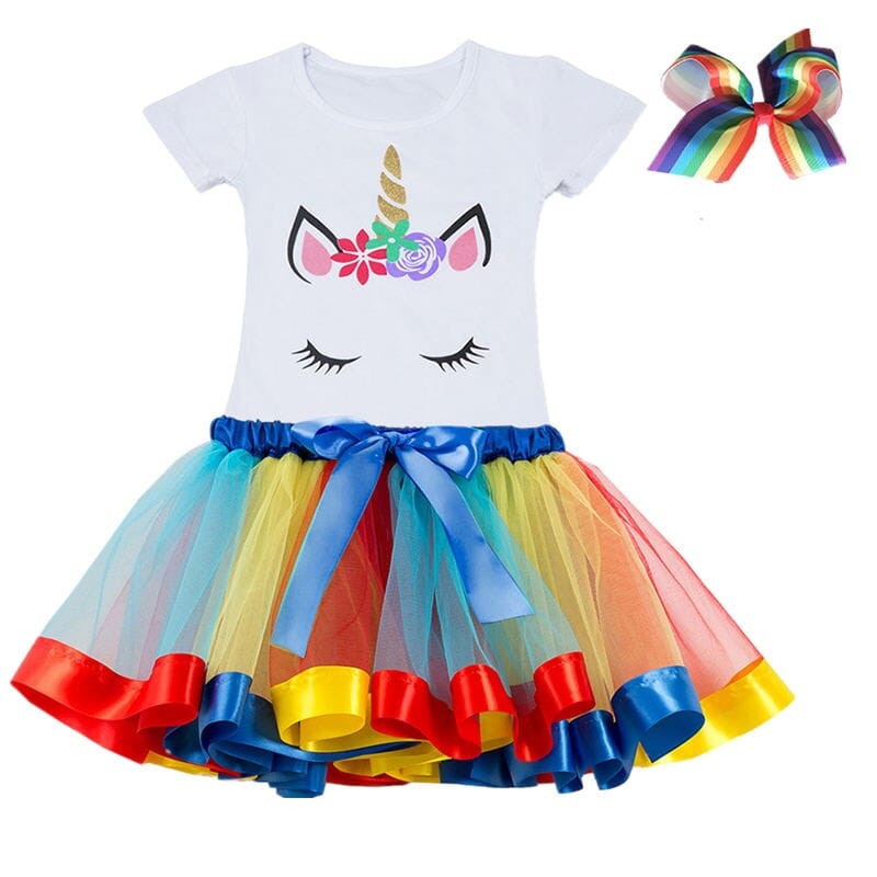 Blue Unicorn Costume Set with Red and Yellow Details and Bow