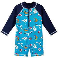 Roupa de Banho para Menino de Rn a 6 anos de Gaivota Azul com Proteção UV50+