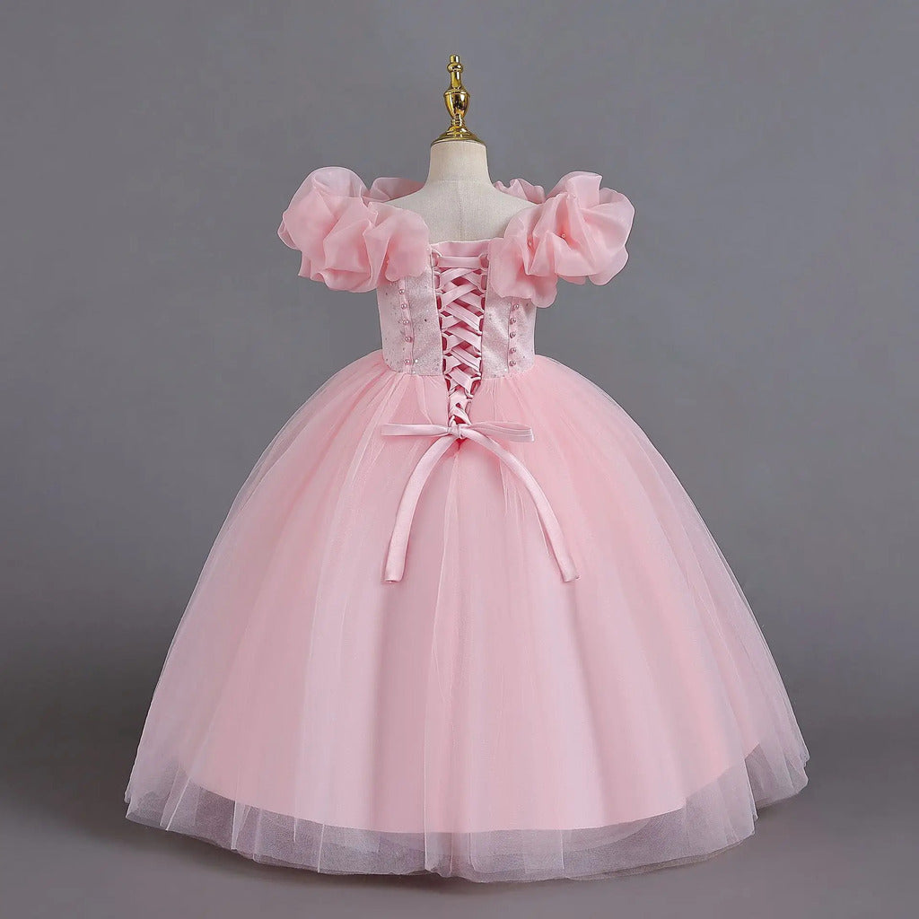 Elegant Bubble Sleeve Dress for Kids Parties and Graduations