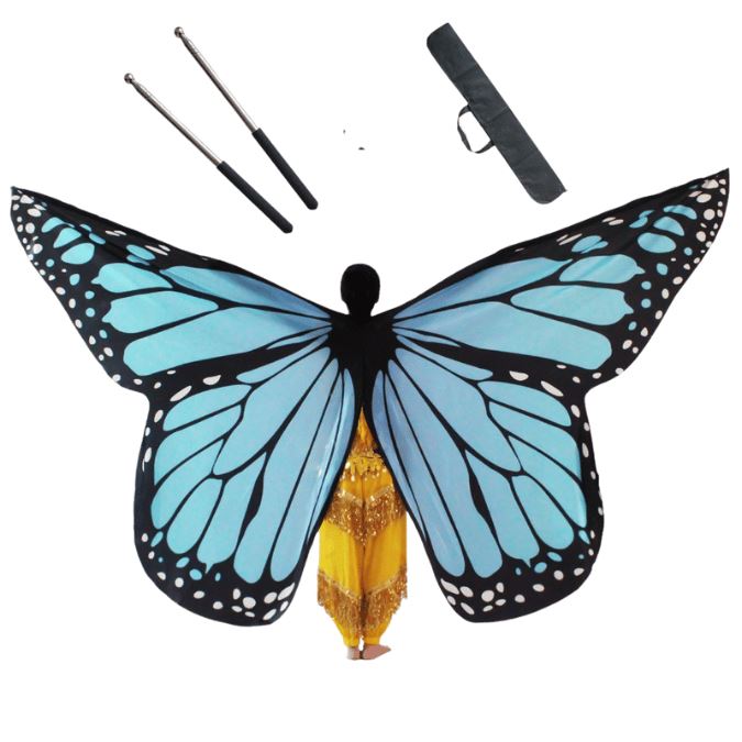Butterfly Wing Set, Cyan Color + Accessories, for Dance